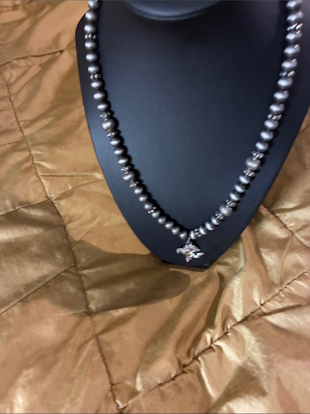 Sterling Silver-Tone Pearl Necklace with Star Pendant - Gray